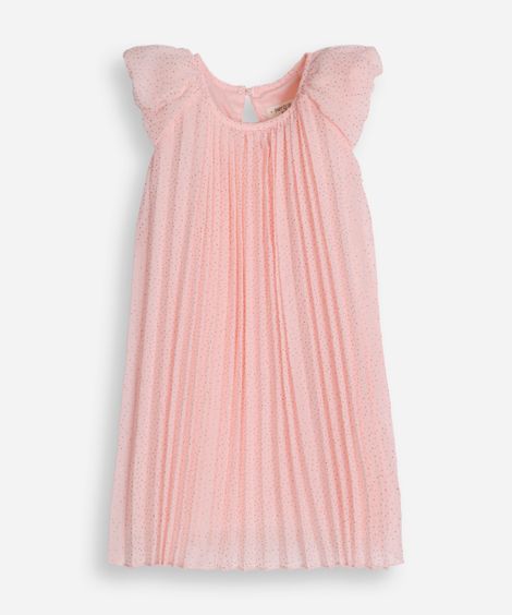 vestido plissado infantil manha bufante poá rosa