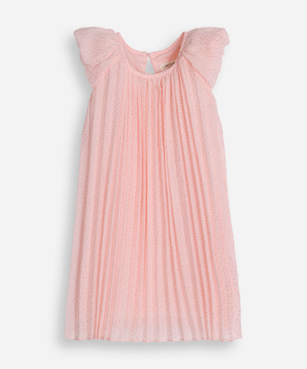 vestido plissado infantil manha bufante poá rosa