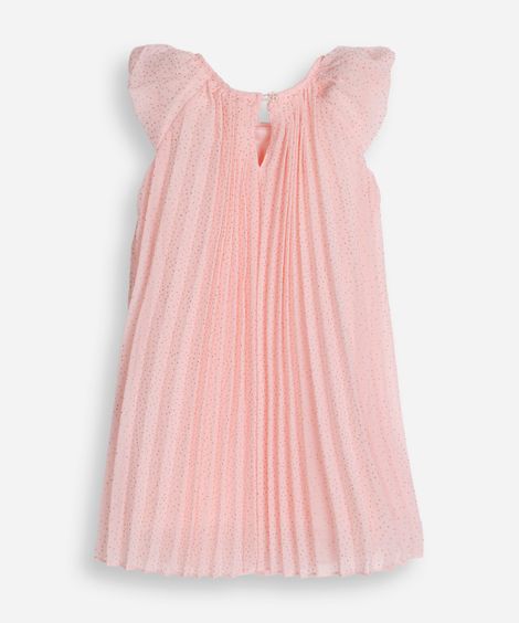 vestido plissado infantil manha bufante poá rosa
