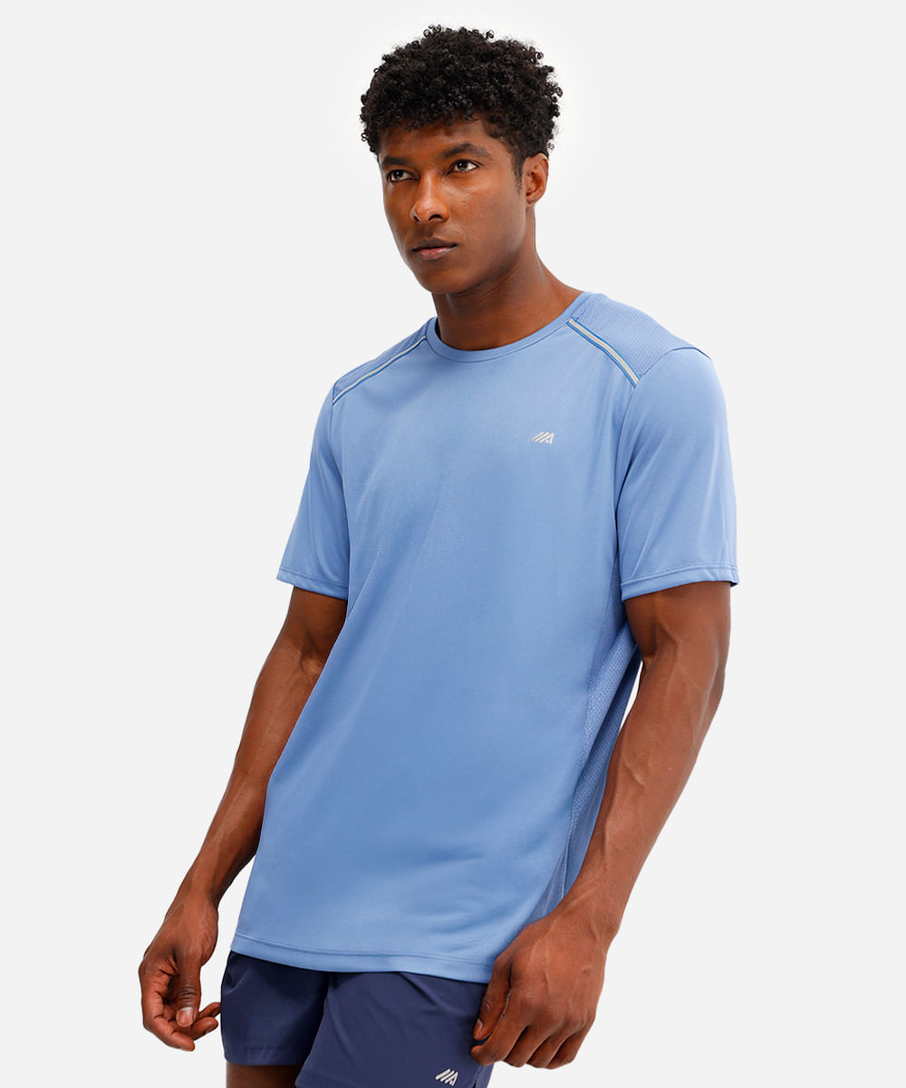 camiseta com recorte e refletivo manga curta esportiva ace azul