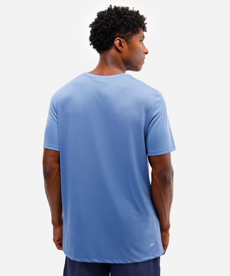 camiseta com recorte e refletivo manga curta esportiva azul