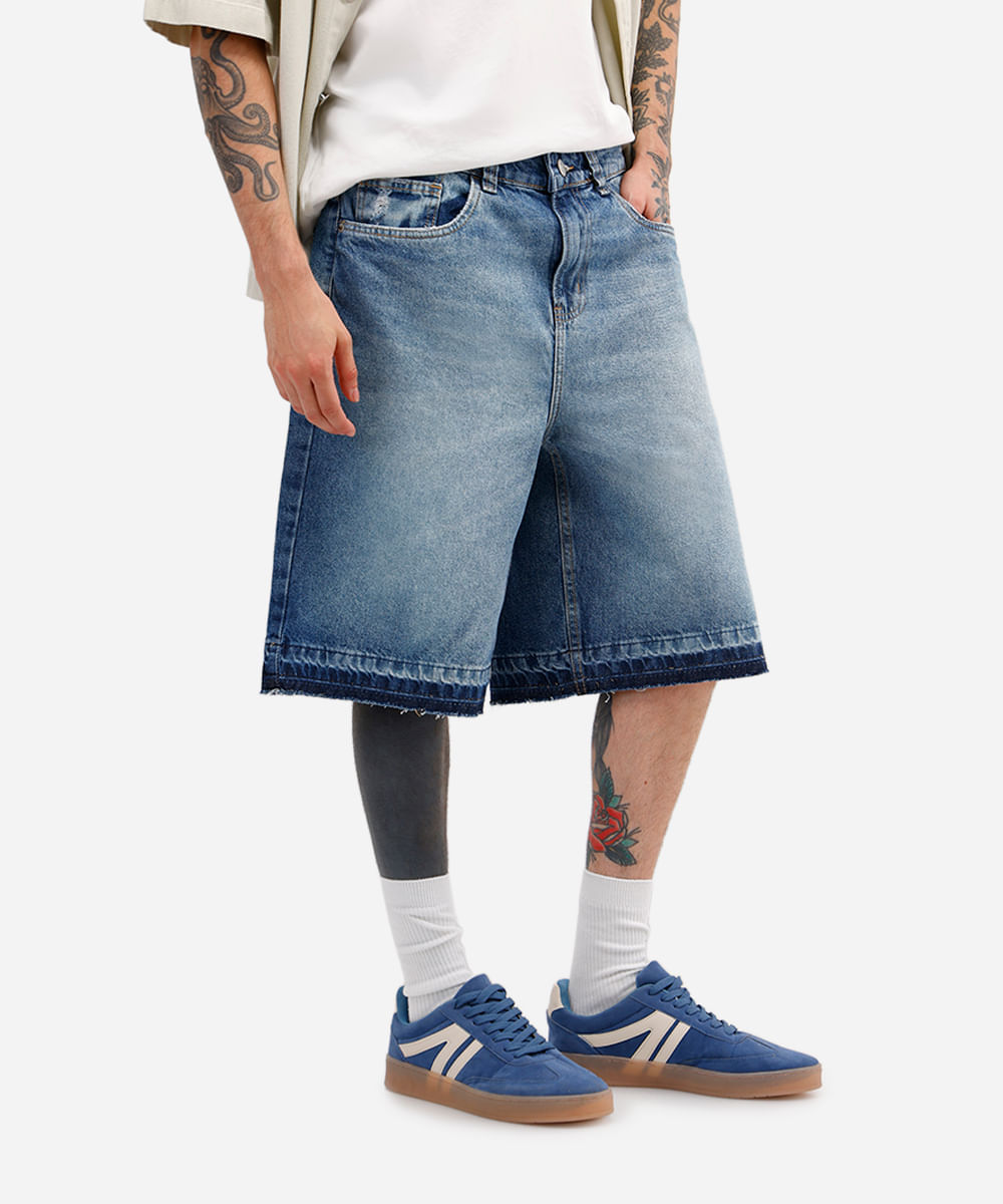 bermuda baggy masculina jeans barra a fio azul