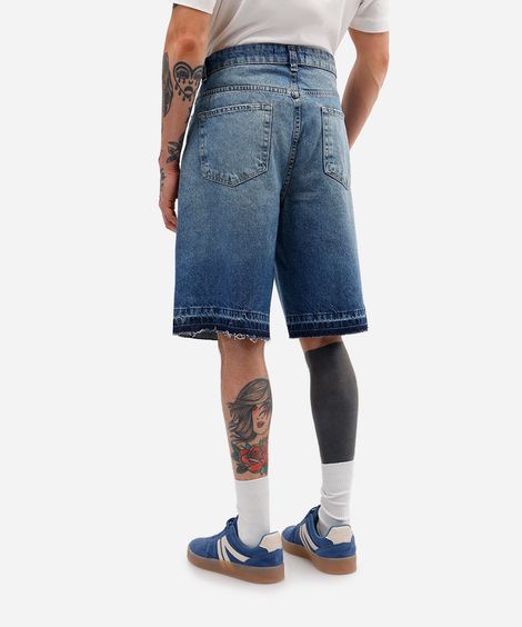 bermuda baggy masculina jeans barra a fio azul