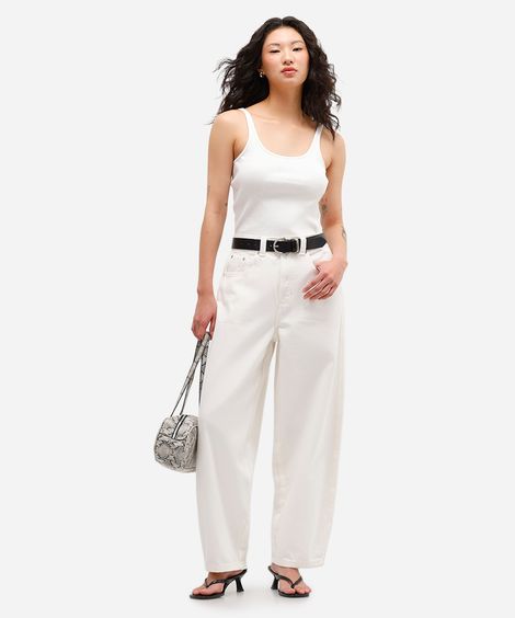 calça baggy feminina de sarja cintura média off white