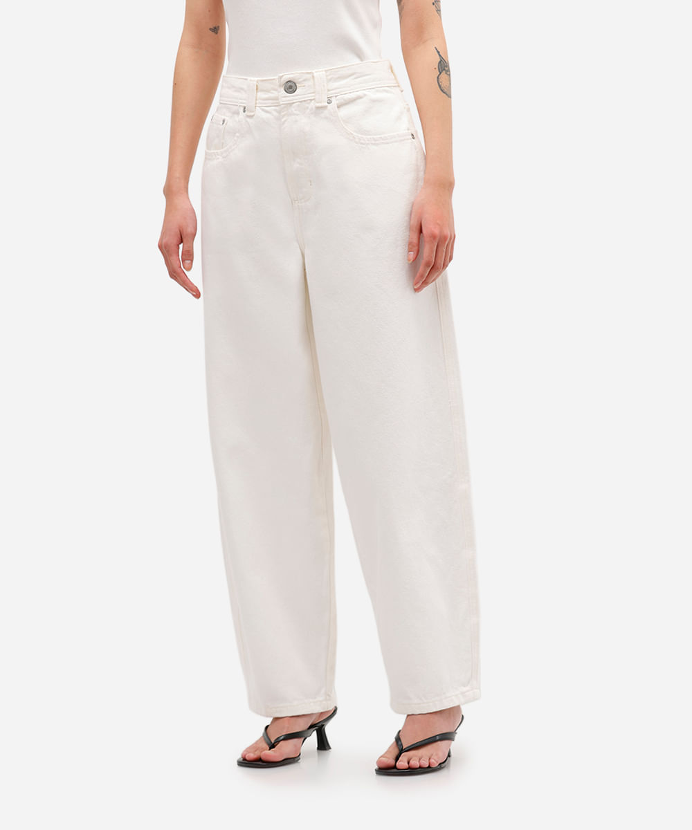 calça baggy feminina de sarja cintura média off white