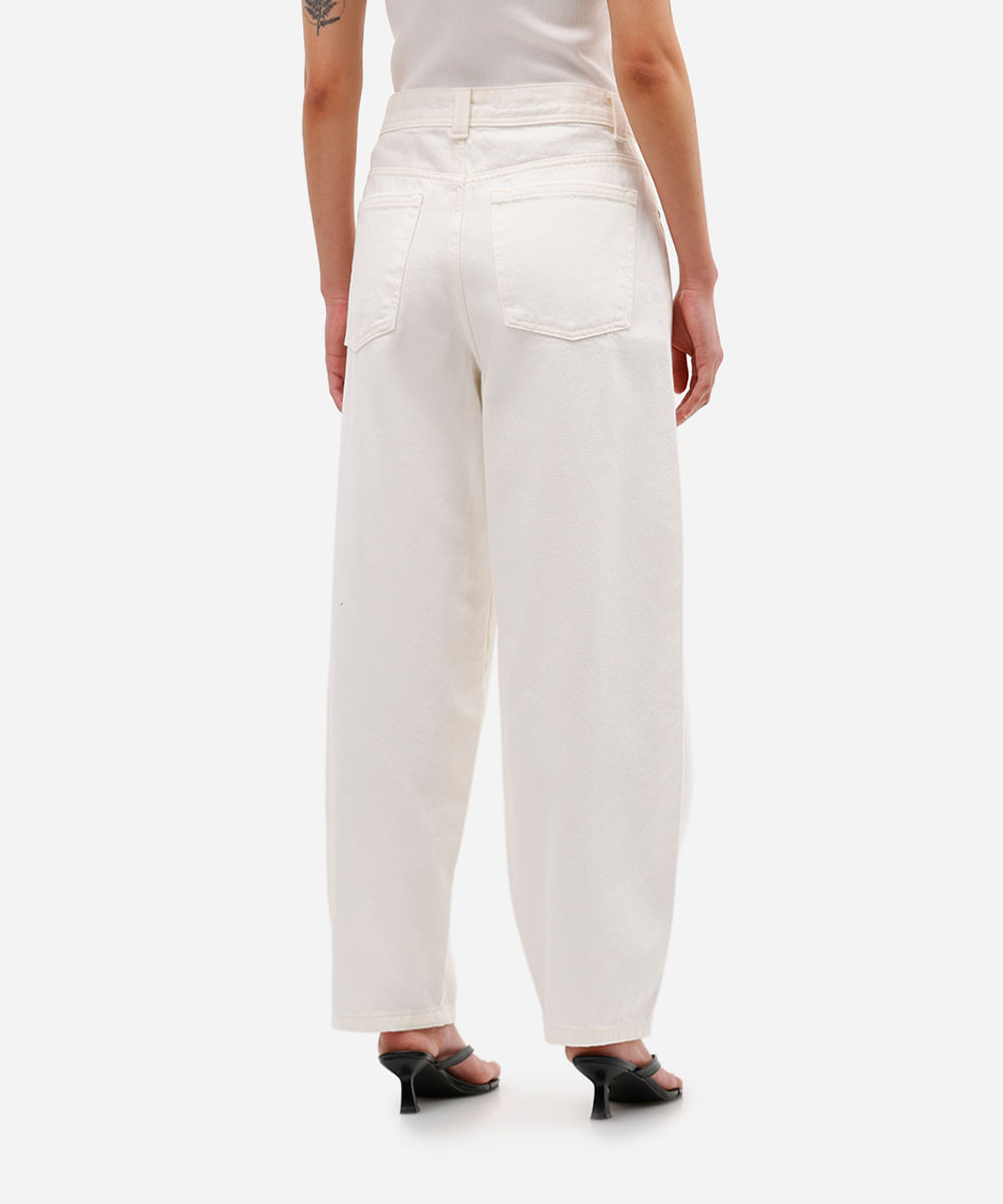 calça baggy feminina de sarja cintura média off white