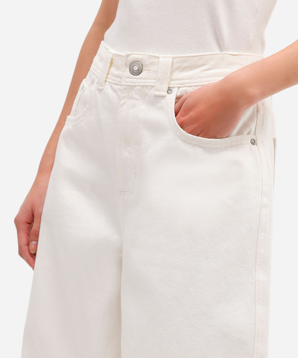 calça baggy feminina de sarja cintura média off white