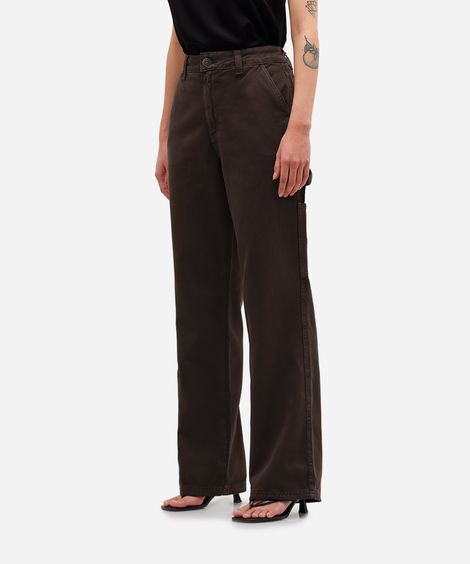 calça feminina sarja wide slim marrom