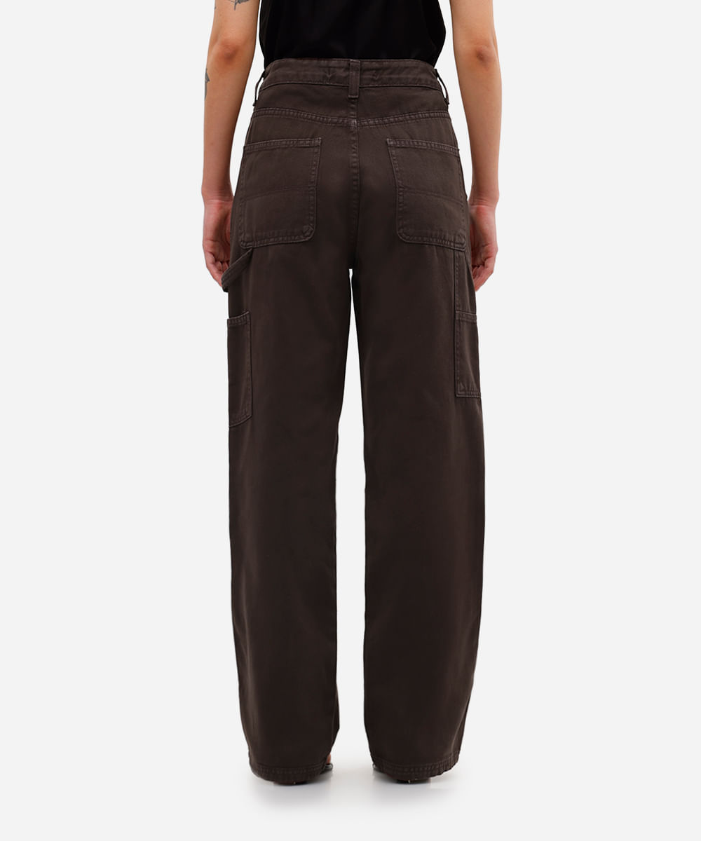 calça feminina sarja wide slim marrom