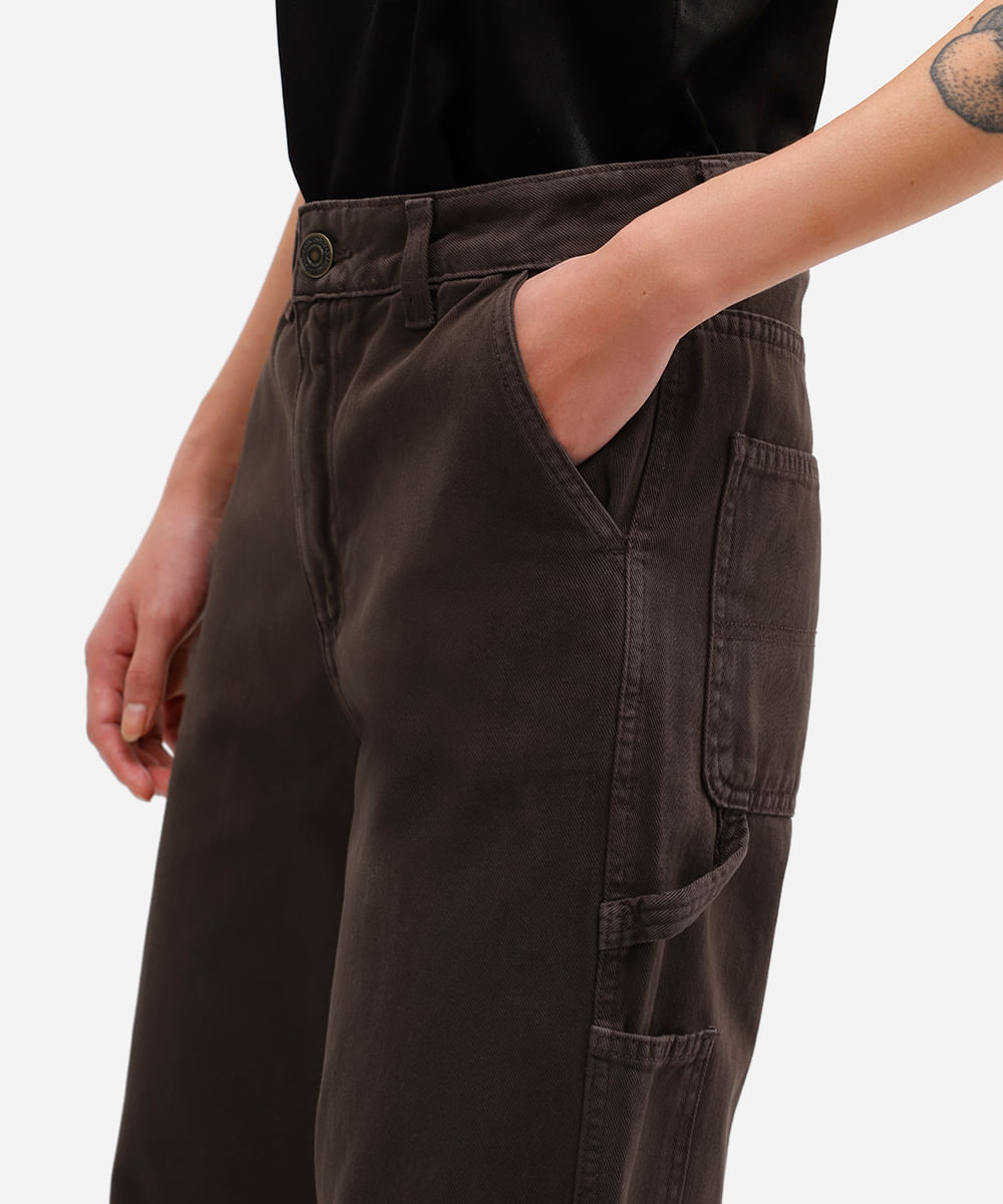 calça feminina sarja wide slim marrom