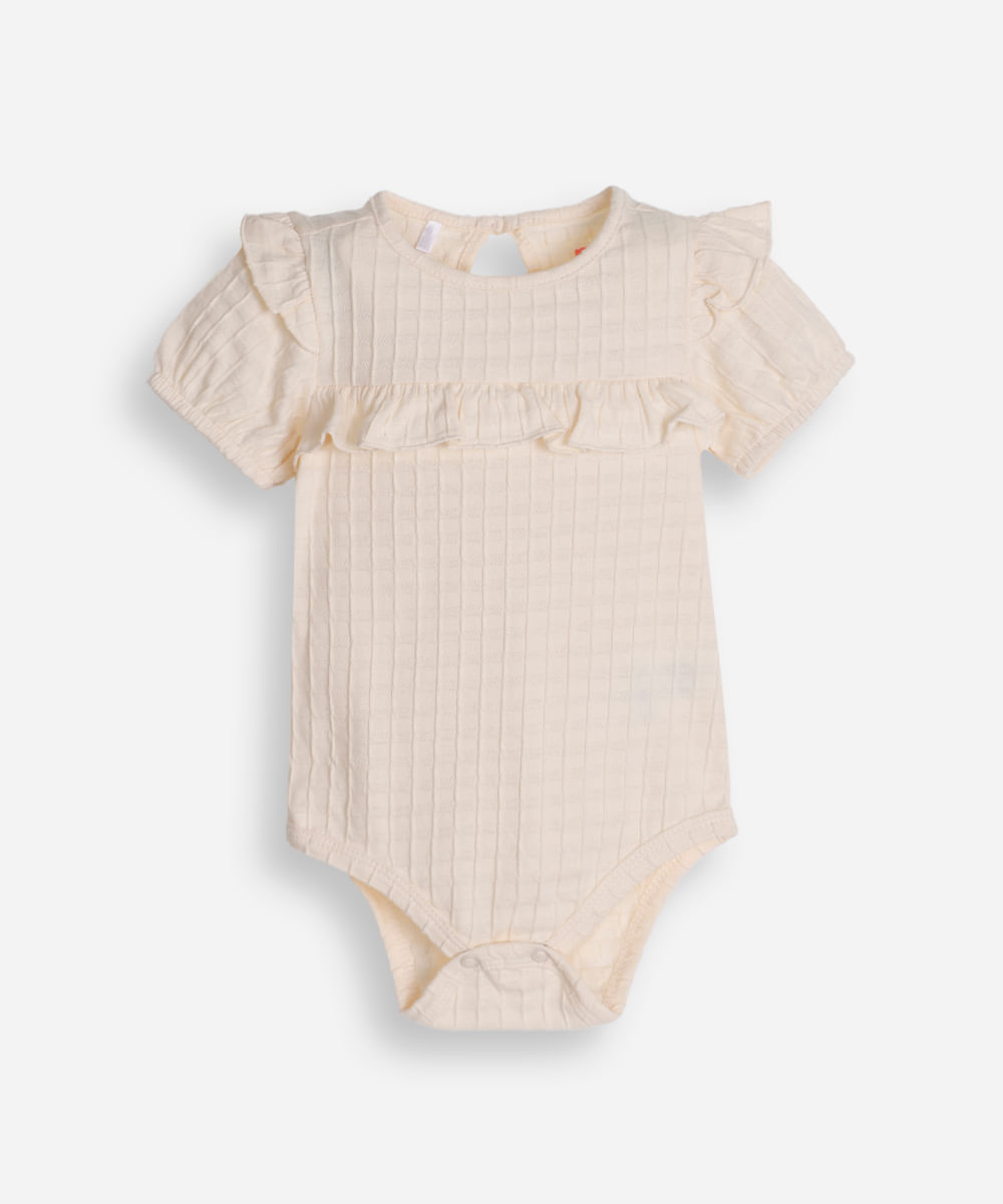 body de algodão infantil com babados texturizado off white
