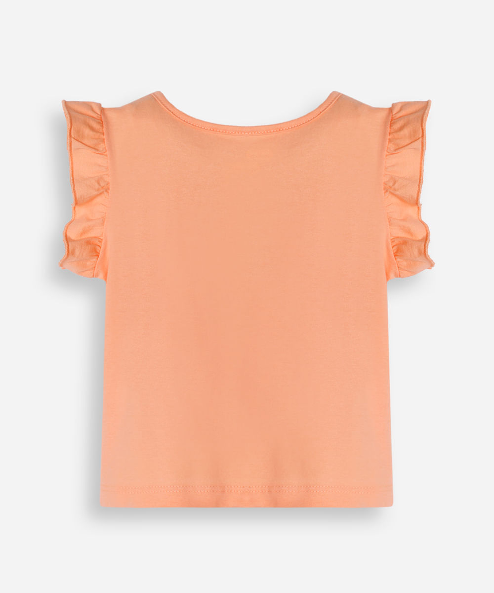 camiseta de algodão infantil manga com babado arco íris laranja