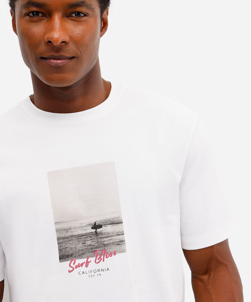 camiseta masculina de algodão surf bliss off white