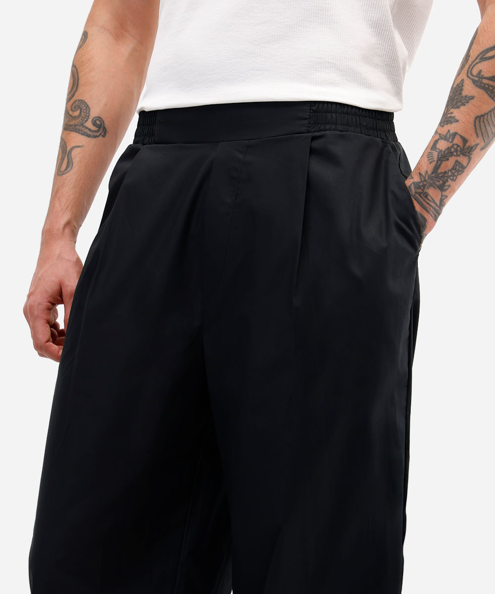 calça wide leg masculina de algodão cós elástico preta