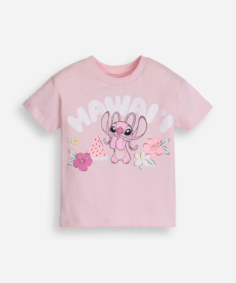 camiseta de algodão infantil manga curta angel rosa