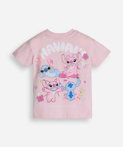 camiseta de algodão infantil manga curta angel rosa