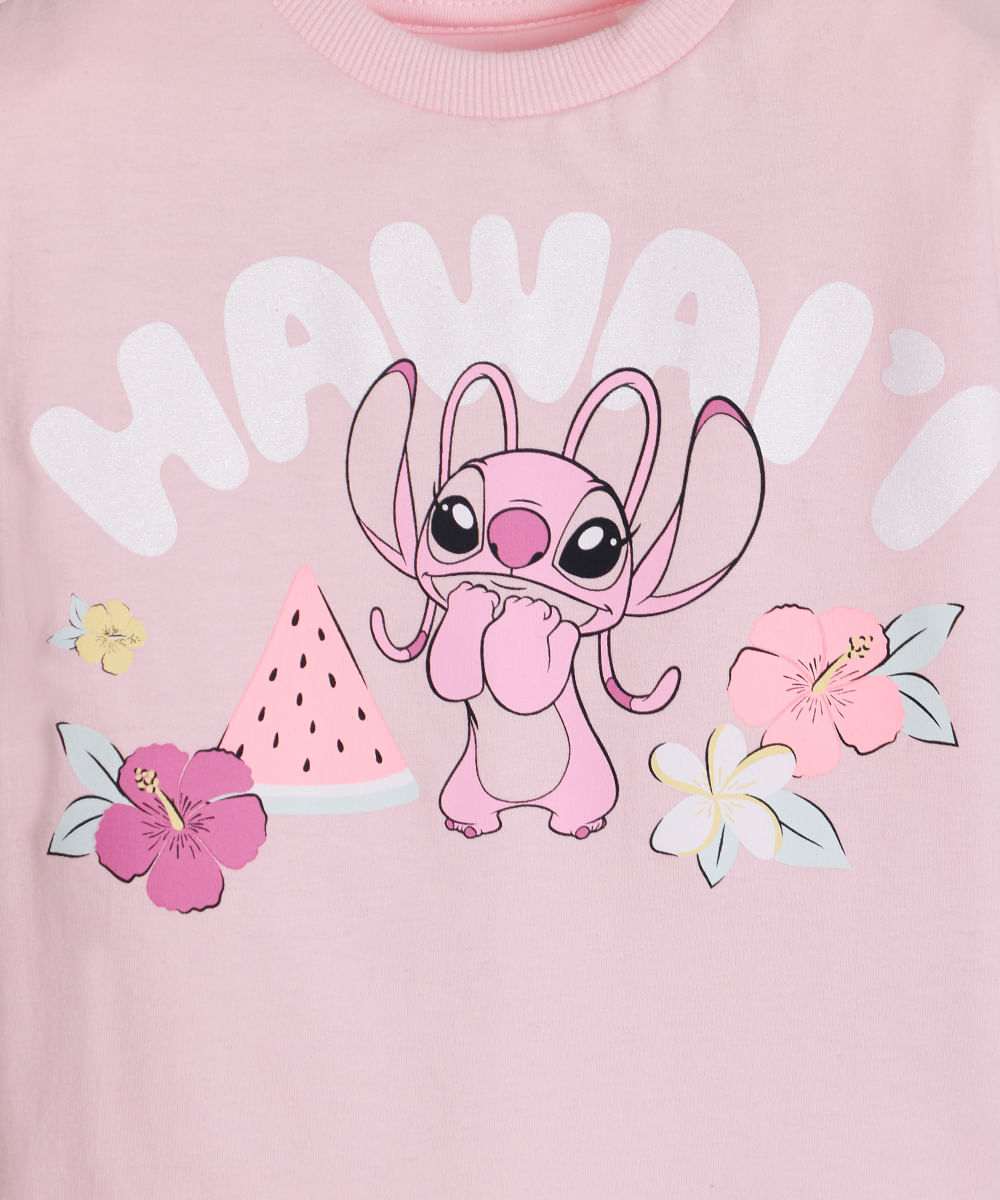 camiseta de algodão infantil manga curta angel rosa