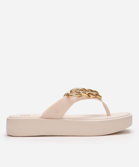 sandália flatform feminina zaxy com elos bege