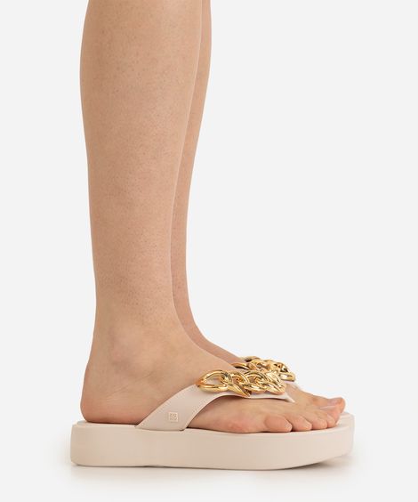 sandália flatform feminina zaxy com elos bege