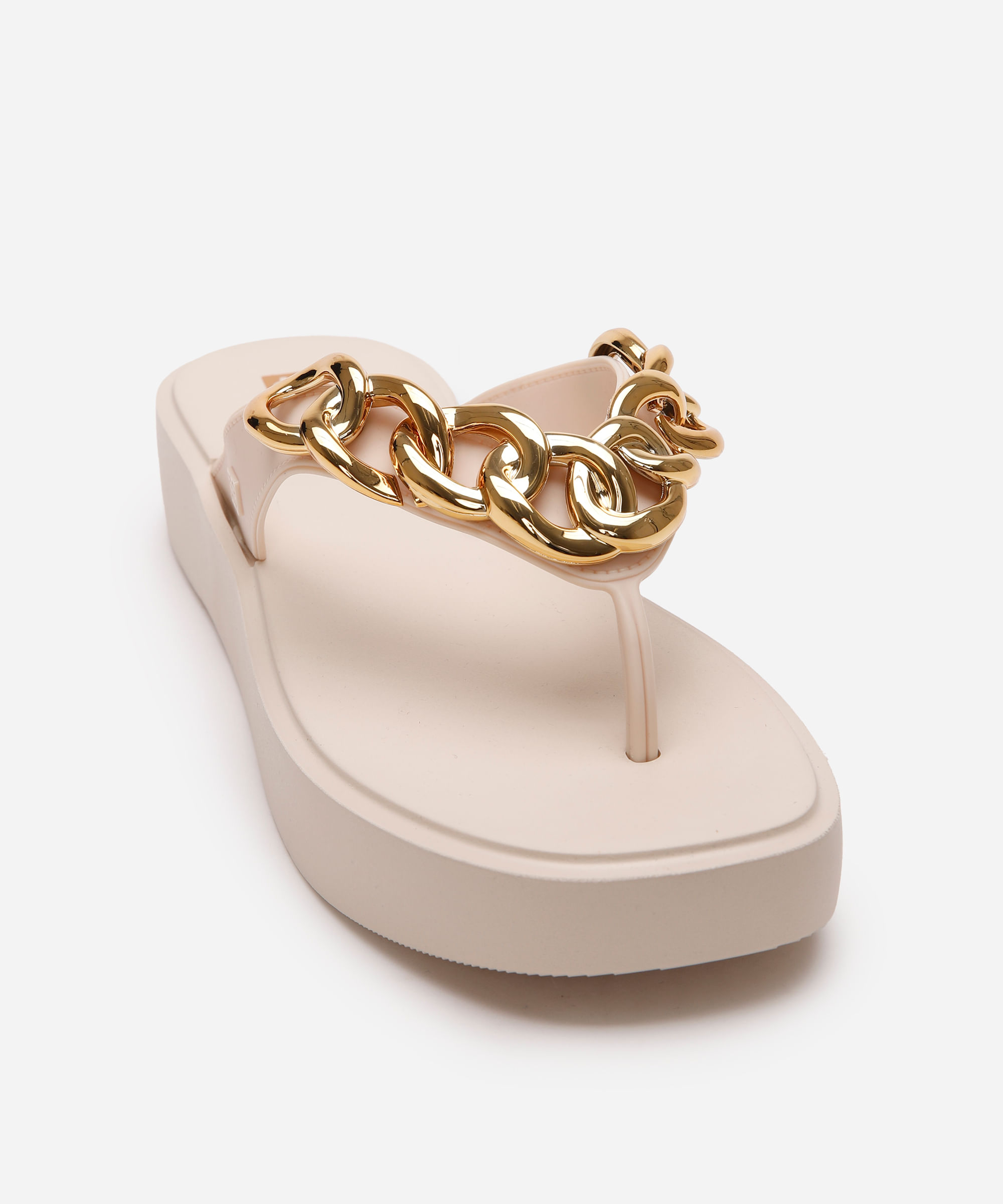 sandália flatform feminina zaxy com elos bege