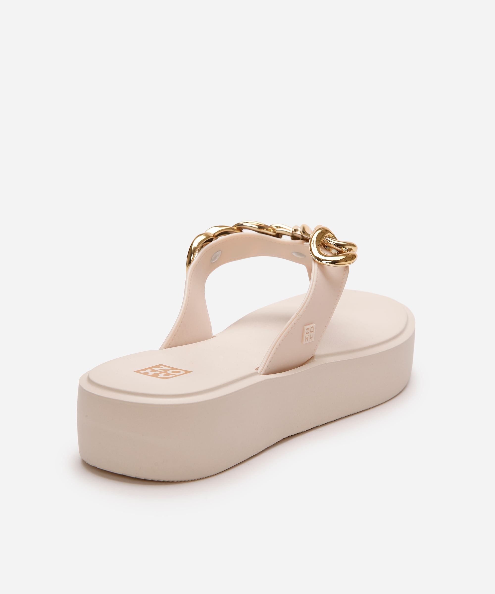 sandália flatform feminina zaxy com elos bege