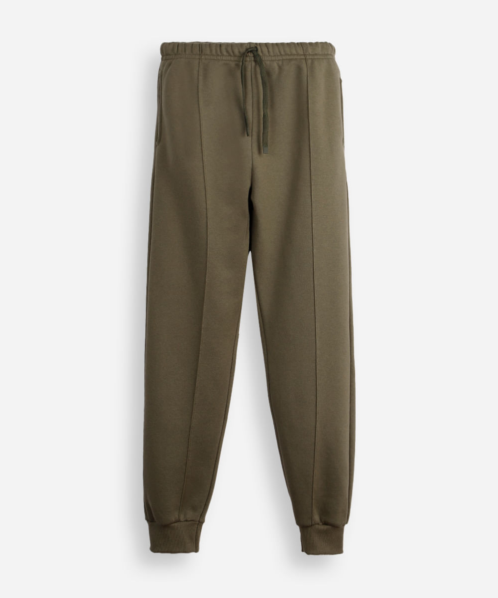 calça jogger juvenil de moletom com nervura verde