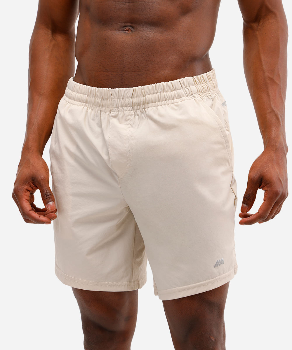 short masculino esportivo de poliamida bege