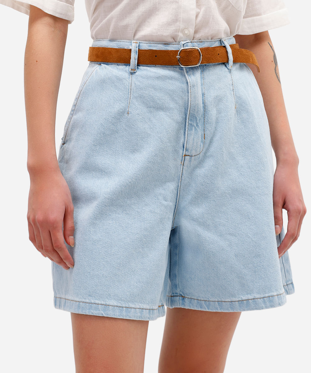 bermuda feminina jeans com cinto azul