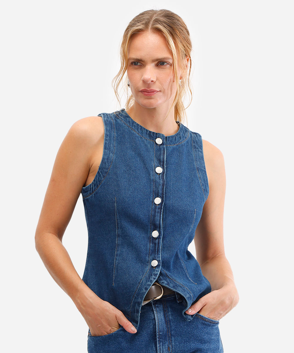 colete feminino jeans azul