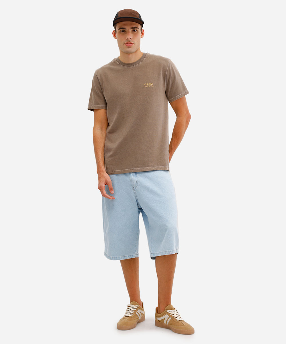 camiseta masculina de algodão estampada estonada marrom