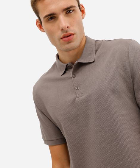 polo masculina manga curta texturizada bege