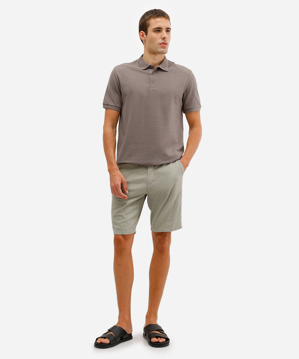 polo masculina manga curta texturizada bege