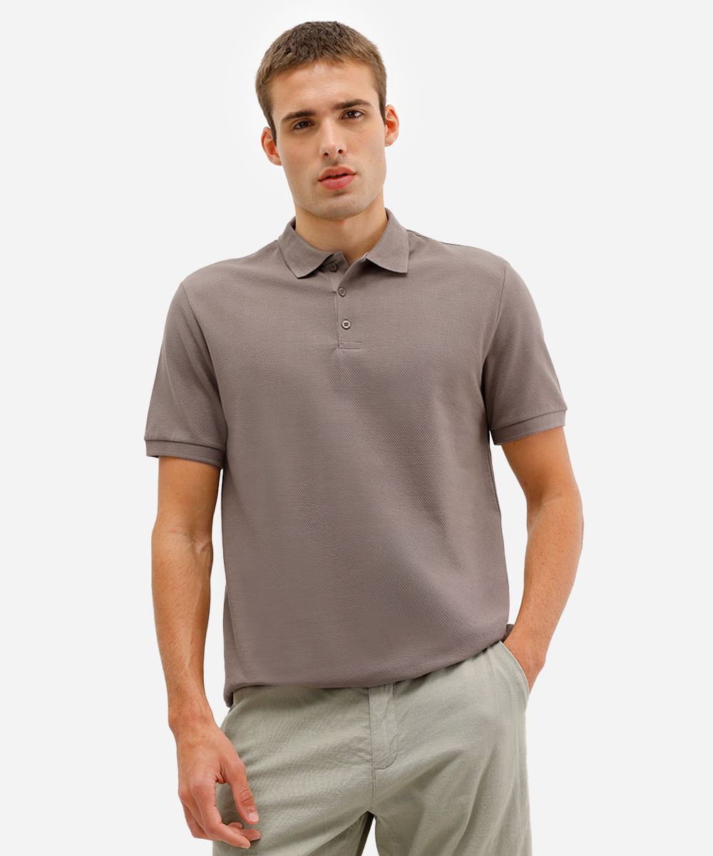 polo masculina manga curta texturizada bege