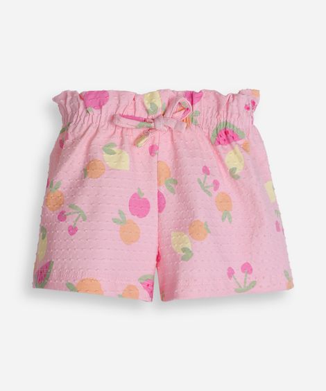 short curto infantil de algodão frutinha texturizado rosa