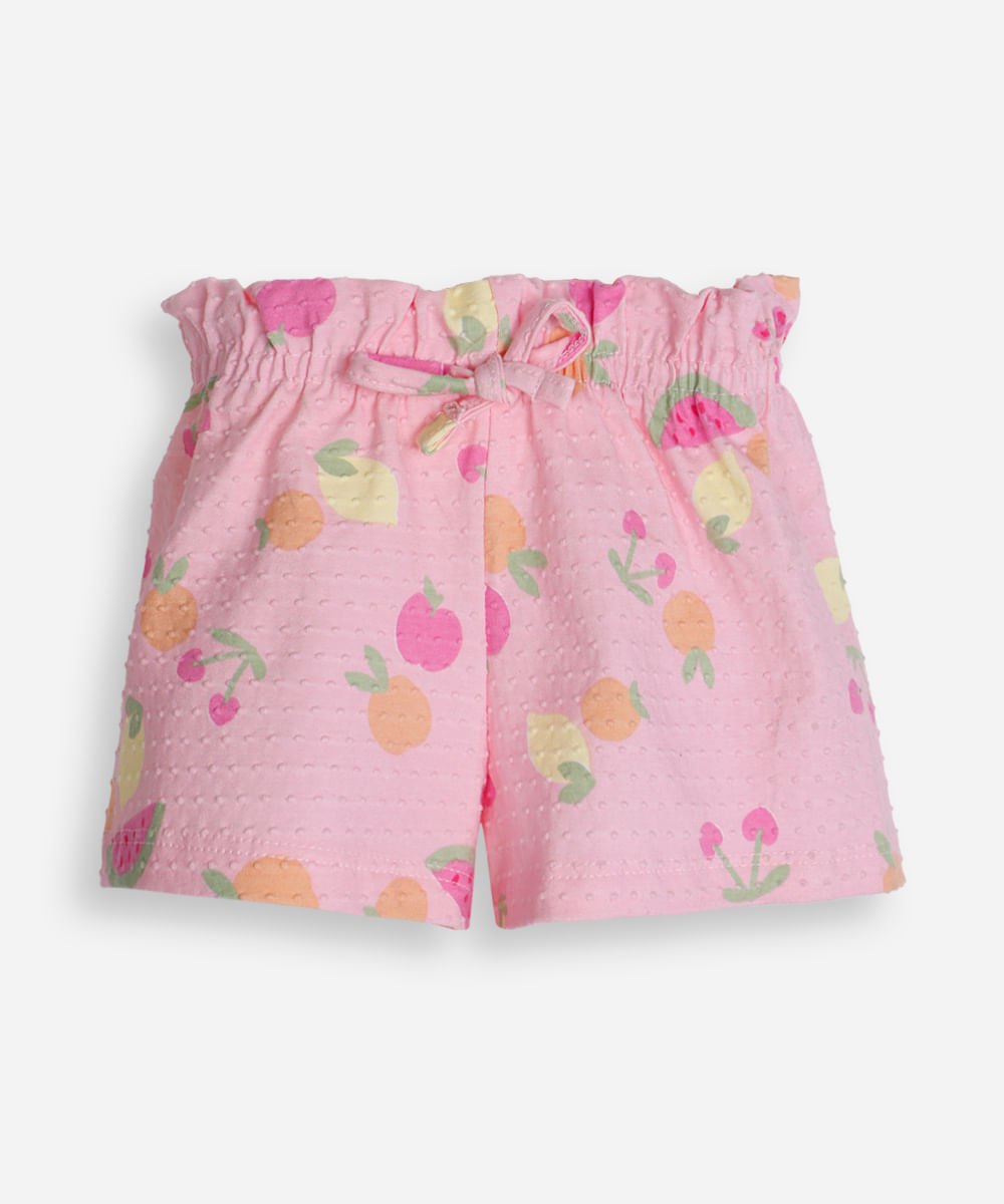 short curto infantil de algodão frutinha texturizado rosa