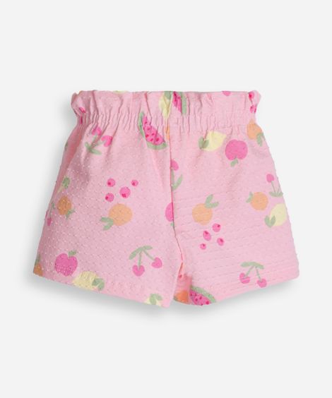 short curto infantil de algodão frutinha texturizado rosa