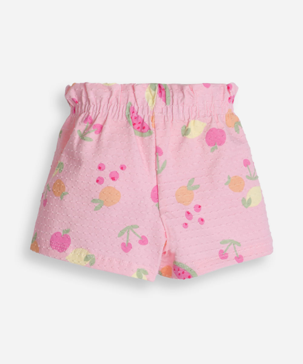 short curto infantil de algodão frutinha texturizado rosa