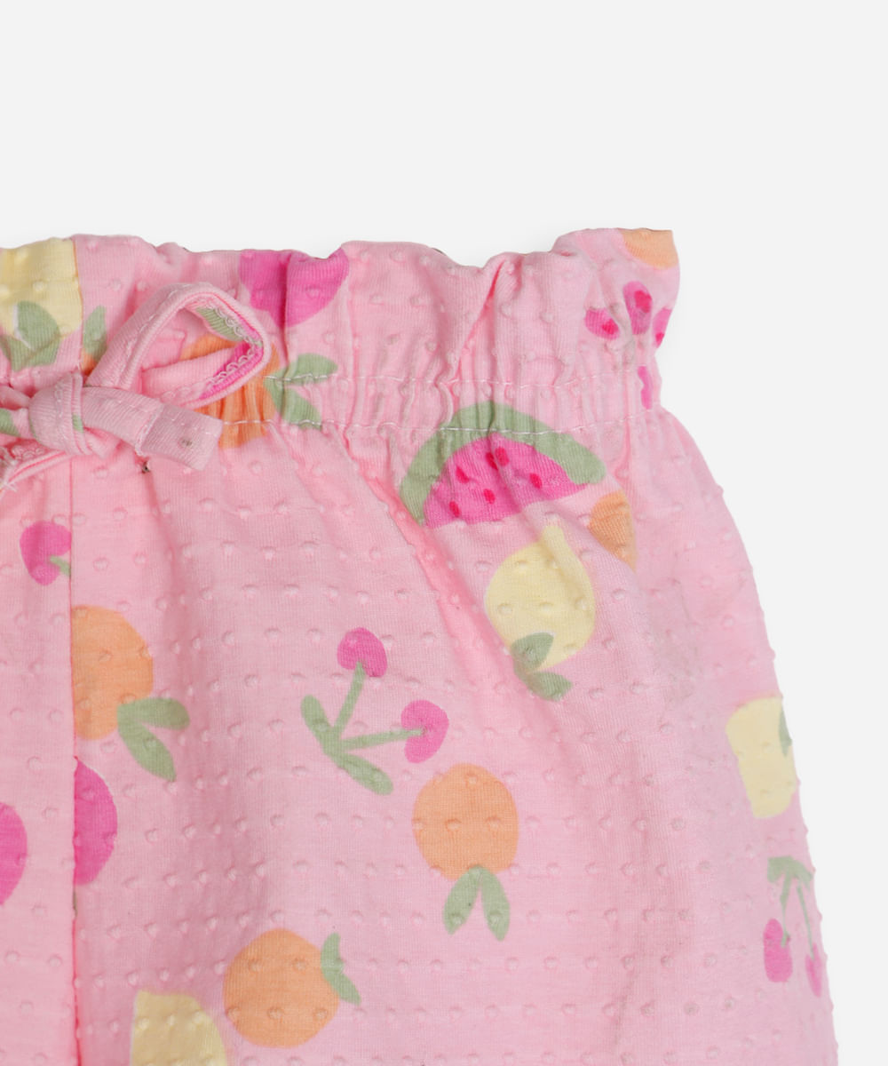 short curto infantil de algodão frutinha texturizado rosa