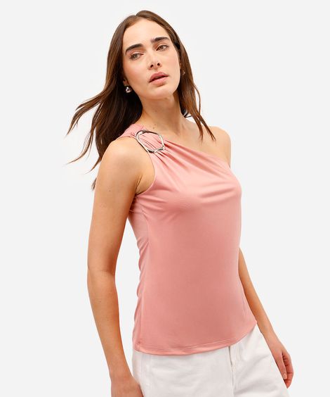 blusa ombro único feminina franzida rosa