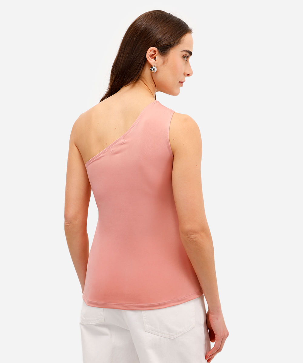blusa ombro único feminina franzida rosa