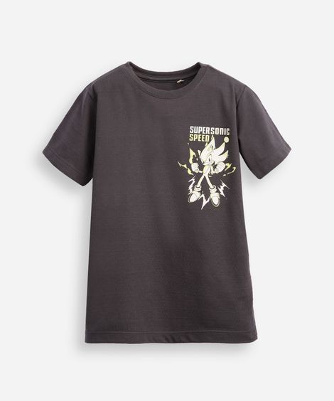 camiseta infantil manga curta sonic texturizada cinza