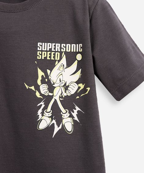 camiseta infantil manga curta sonic texturizada cinza