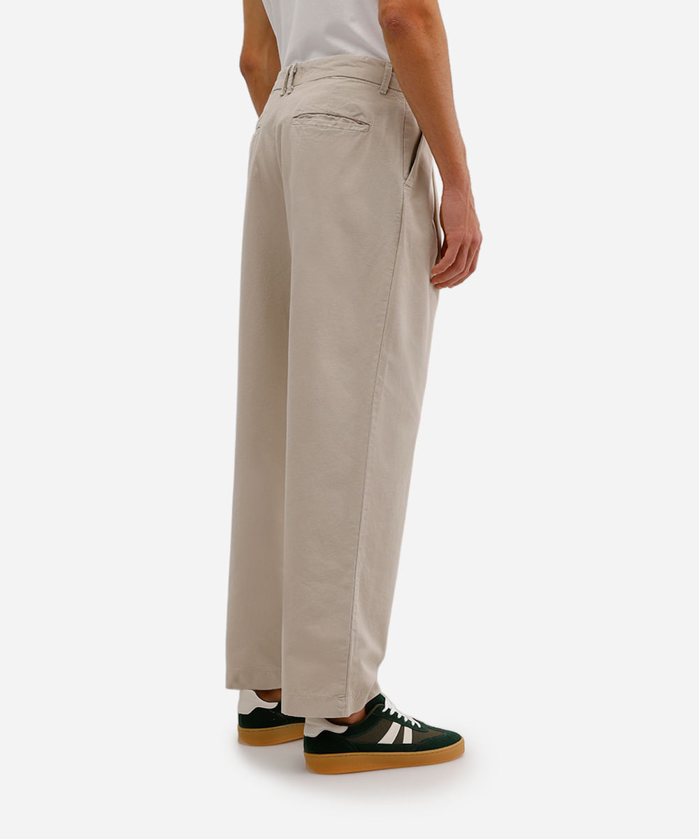 calça baggy masculina de sarja com pregas bege