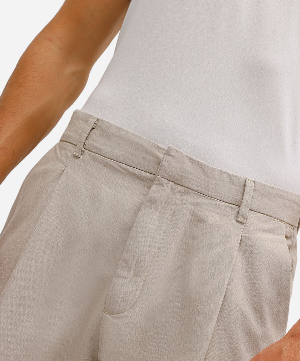 calça baggy masculina de sarja com pregas bege
