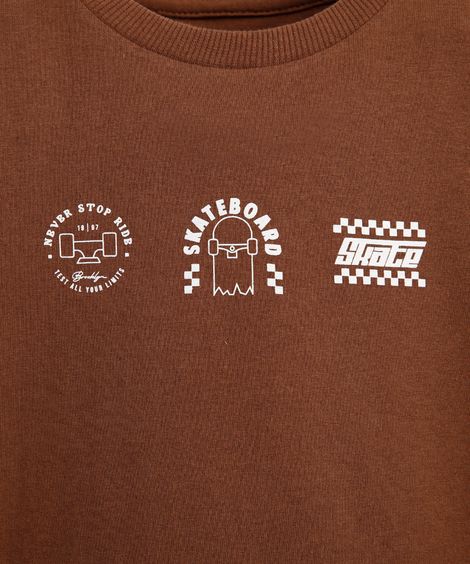 camiseta de algodão infantil manga curta skate marrom