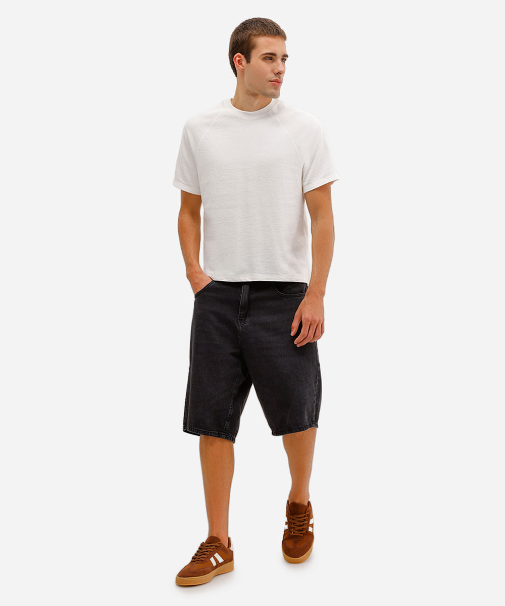 camiseta masculina de algodão manga raglan texturizada off white