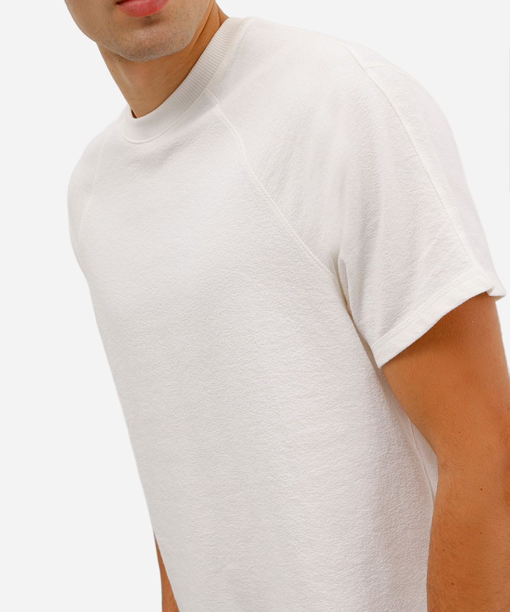 camiseta masculina de algodão manga raglan texturizada off white