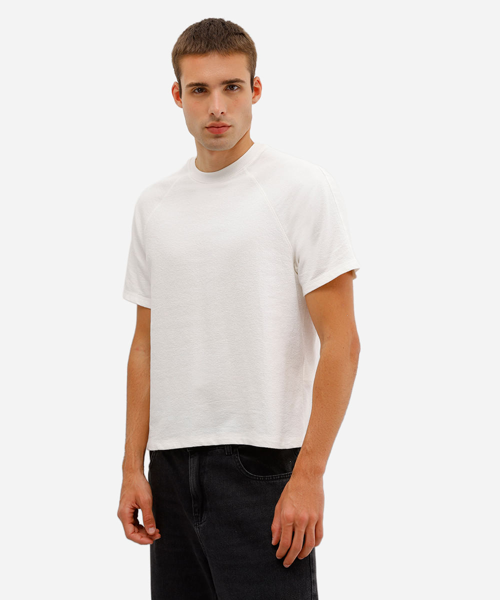 camiseta masculina de algodão manga raglan texturizada off white