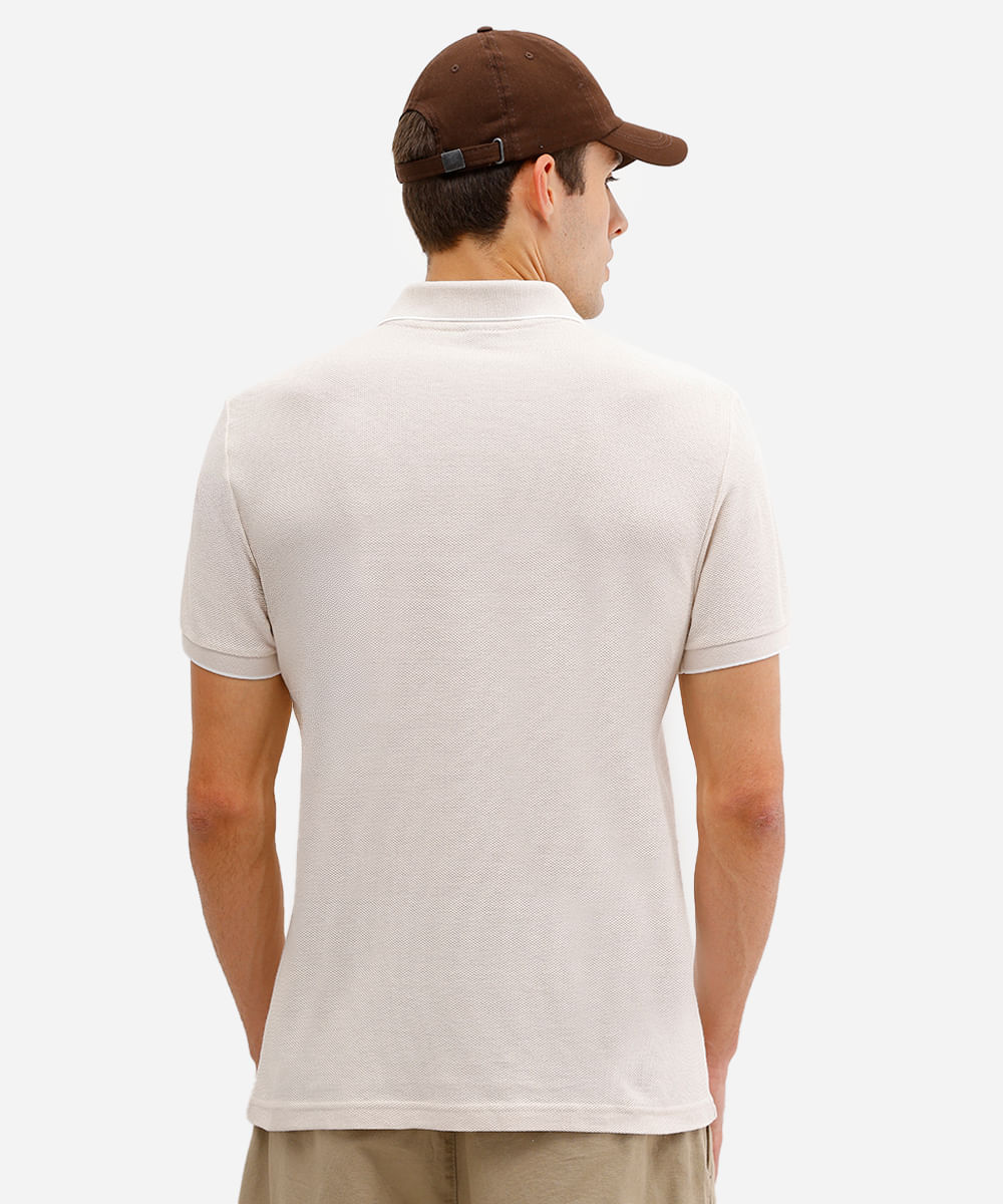 polo básica masculina de algodão manga curta texturizada bege