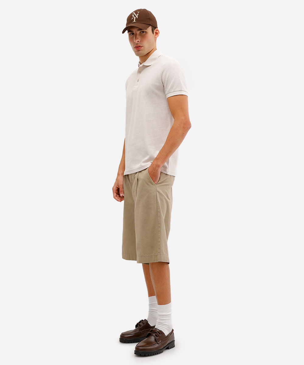 polo básica masculina de algodão manga curta texturizada bege